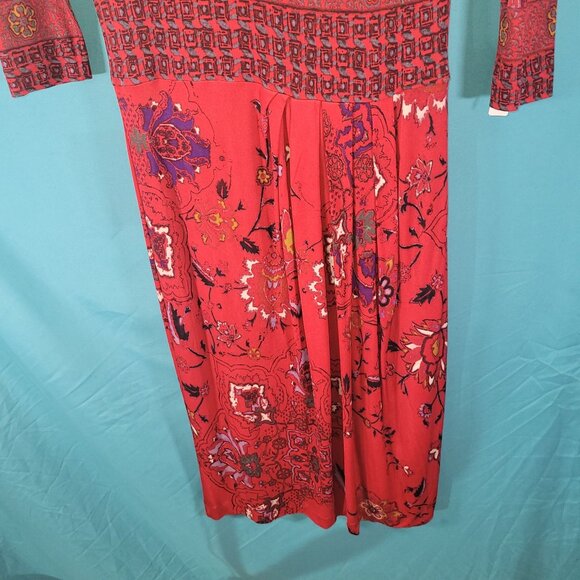 Etro Milano Red & Multicolor Printed Midi Dress Size 44 (Medium) - Picture 3 of 10